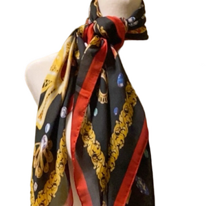 Luxurious Black and Gold Scarf with Jewel Patterns 36” Square